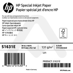 Papier Spécial Jet d'Encre HP - 914 mm x 45,72 m - 130g - 51631E