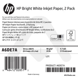 Papier Jet d'encre Extra Blanc HP - 914 mm x 91,40 m - 90g - A6DE7A - Pack de 2 bobines